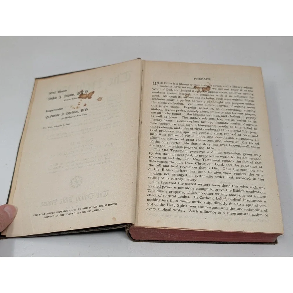 The Holy‎ Bible The Douay Bible House 1941 Hardcover Pope Leo XIII VTG 1940s 40s